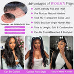 13x6 Lace Front Wigs Human Hair 200 Density Straight Wigs Human Hair Glueless Wigs Pre Plucked No Tangle Shedding Silky Soft Smooth HD Frontal Wig for Women Natural Color 24 Inch