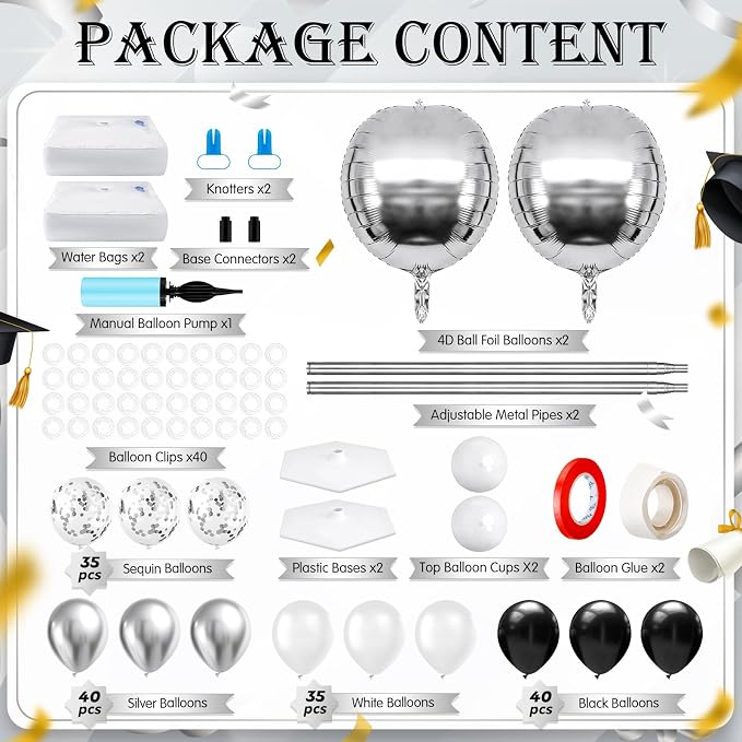 2 Sets Black Silver White Balloon Column Stand Kit, Adjustable Floor Tower - Image 2