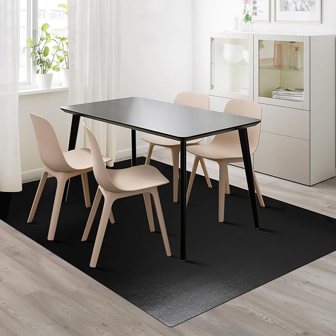 Vinyl Floor Mat for Home, Black Waterproof Area Mat for Under Dining Room Table, Sturdy Plastic Rug Protector for Kitchen, Living Room, Yard, Garage, Large Baby Play Mat (8'×12')
