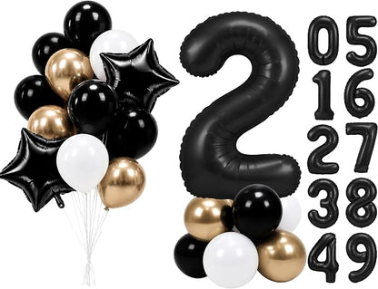 PartyWoo Number Balloons 40 Inch Black Number 2 Kit 25pcs by PartyWoo
