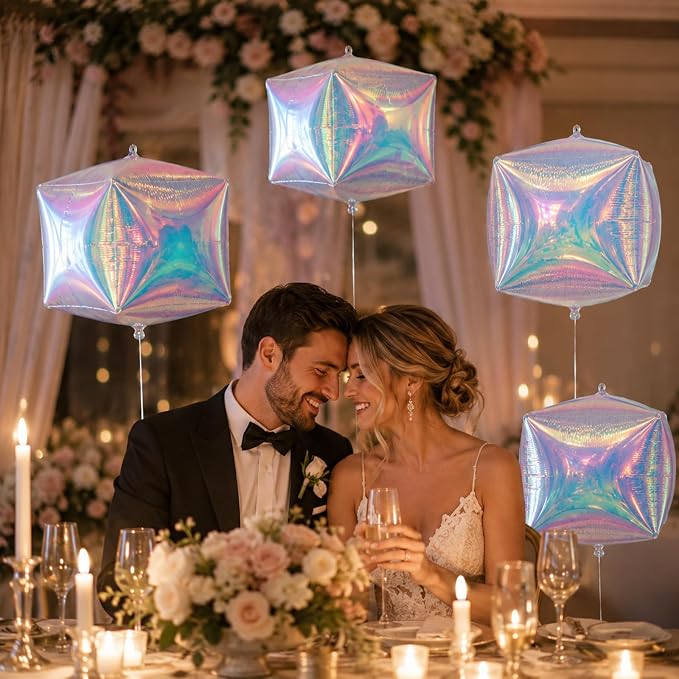 Iridescent Cube Balloons, Baby Shower, Anniversary and Mermaid Party Decorations - Image 6