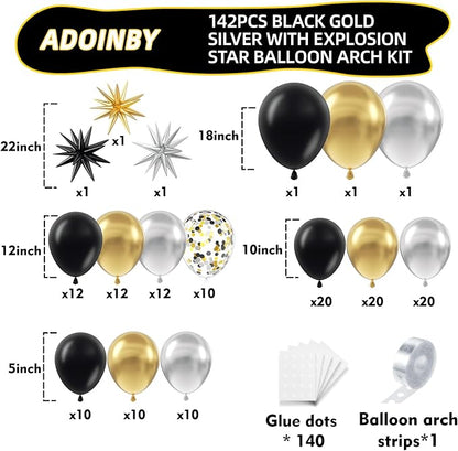 Black Gold and Silver Balloon Arch Kit, Different Size Balloons Kit - Image 2
