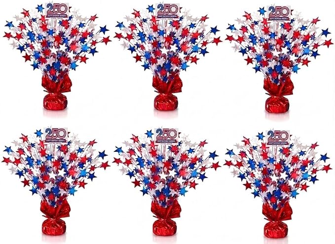 PMU 6 Pcs Pcs 250th Anniversary Patriotic Star Metallic Foil Spray Centerpiece by PMU