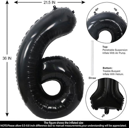 40 Inch Black Number 6 Balloons Helium Giant Black 6 Balloons - Image 2