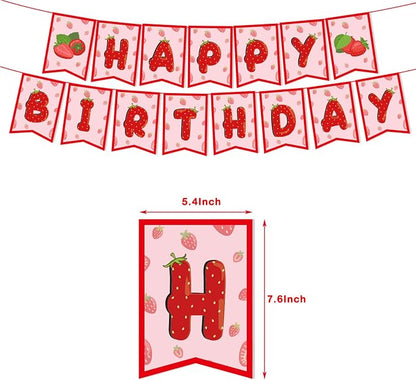 Strawberry Happy Birthday Banner Strawberry Birthday Party Decorations Baby - Image 2