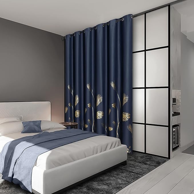 Blackout Curtain for Patio Door 80W x 84L Inch Long Gold Palm Tree Pattern - Image 2