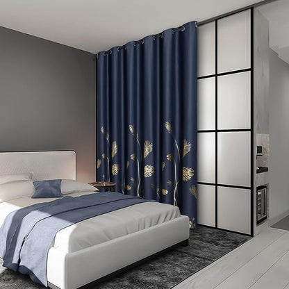 Blackout Curtain for Patio Door 80W x 84L Inch Long Gold Palm Tree Pattern - Image 2