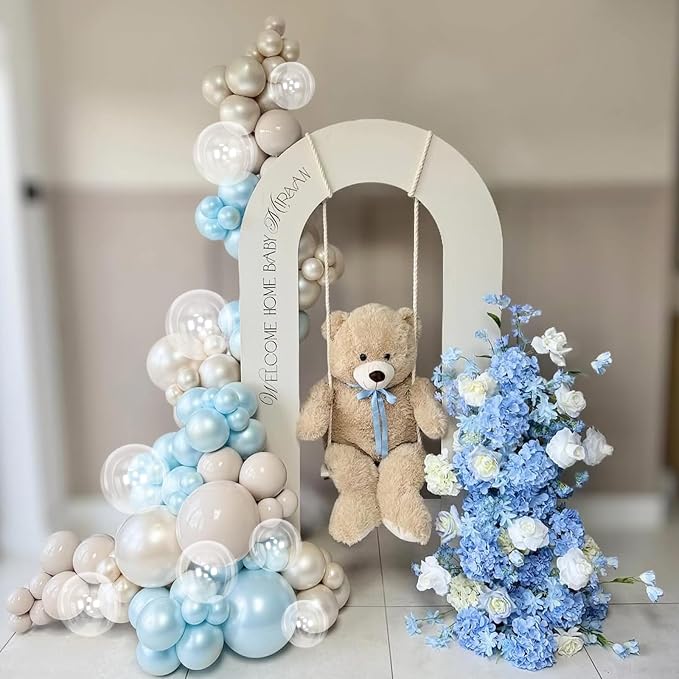 Dusty Blue Balloons, 12 inch Double Stuffed Dusty Pearl Light Blue Sand White - Image 8