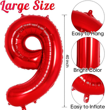 Red Number 9 Balloon 40 Inch, Big Large Foil Helium Number Balloons, Jumbo - Image 3