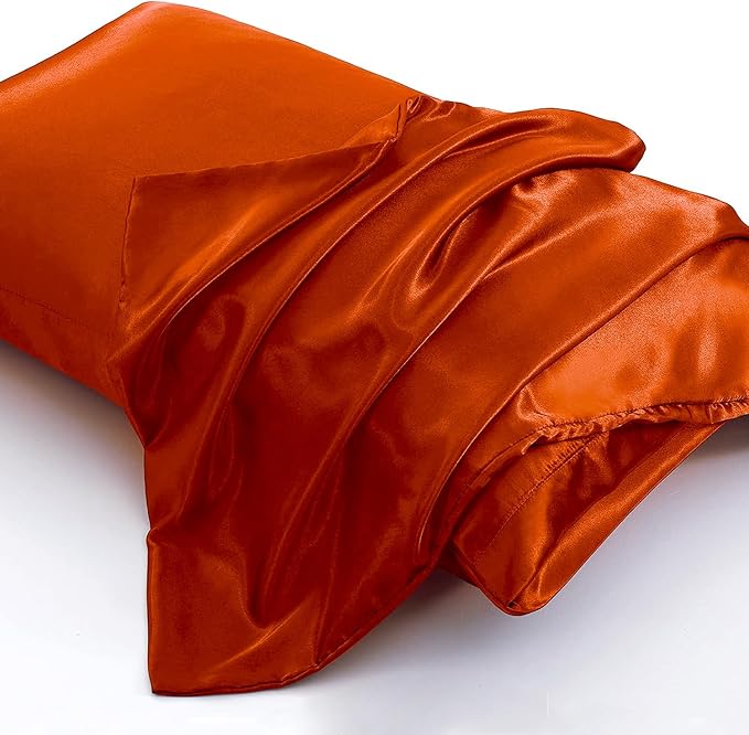 Aormenzy Satin Pillow Cases for Women Queen Size Set of 2, Burnt Orange Satin Pillowcase for Hair with Envelope Closure Silky Pillow Covers Wrinkle, Fade Resistant (20x30 Inches)