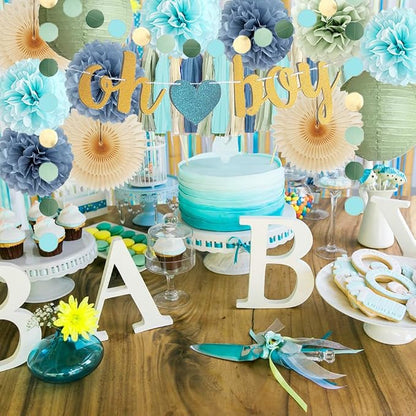 Dusty Blue and Sage Green Baby Shower Decorations Oh Boy Sage Green and Blue - Image 6