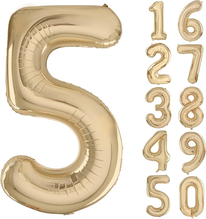 40 inch White Gold Number Balloon Giant Foil Helium Balloons Champagne Gold by Yeodong