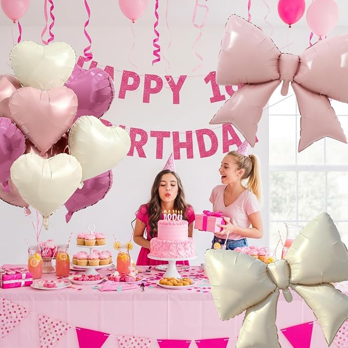Vuzvuv Pink White Bow Heart Balloons Set, Anniversary, Bridal Shower（Mix Colors） - Image 4