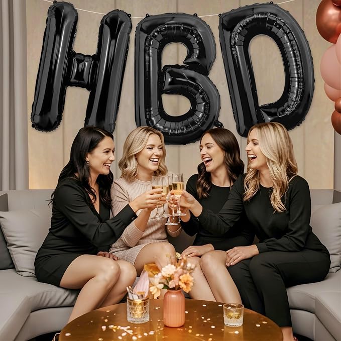 Black HBD Balloons, HBD Foil Letter Balloon - Image 4