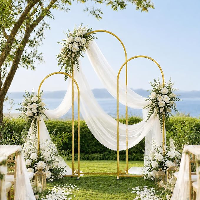 Arch Backdrop Stand and Cover Set Metal Arch Frame Stand Gold - Image 6