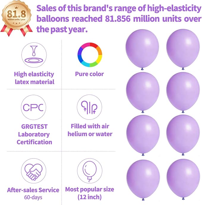 110pcs Pastel Purple Balloon 12 Inch, Pastel Purple Latex Balloons - Image 2