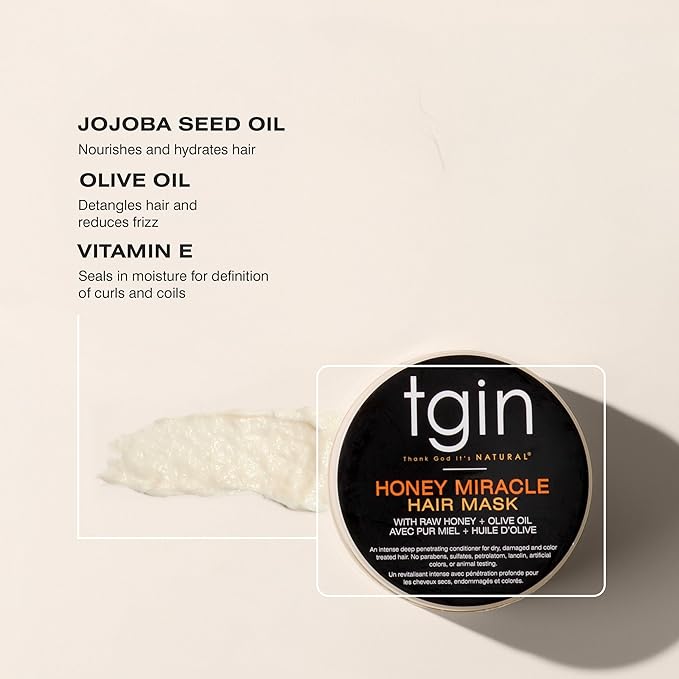 tgin Honey Miracle Hair Mask for Natural, Dry, Curly Type 3c and 4c Hair - 12 oz - Deep Conditioner