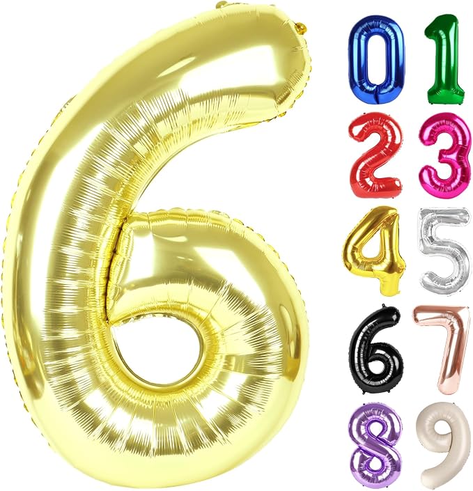 6 Balloon - Champagne Gold Birthday Number Balloons, 40 Inch Decorations | by ALPHADELTAPI