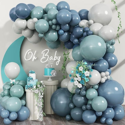 Dusty Blue Grey Balloons Garland Arch Kit, Slate Dark Dusty Petrol Blue Balloon by Jobkoo