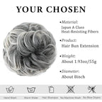 CJL HAIR Large Messy Bun Hair Piece Wavy Curly Scrunchies Synthetic Chignon Ponytail Hair Extensions Thick Updo Hairpieces for Women Salt and Pepper