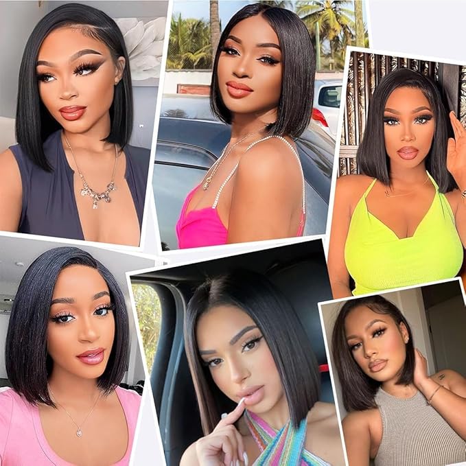 210% Density 13x6 Full Lace Frontal Bob Wig Human Hair 12A Brazilian Virgin Human Hair Pre Plucked HD Transparent Lace Glueless Wigs 16 Inch