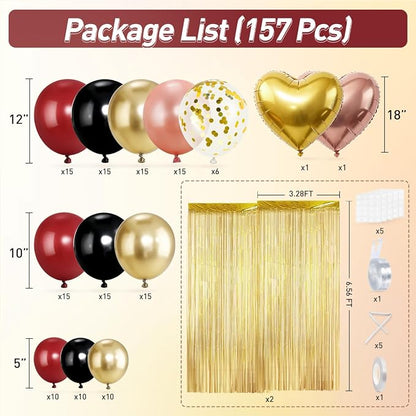 157PCS Burgundy Gold Black and Rose Pink Balloons Arch Garland Kit - Image 2