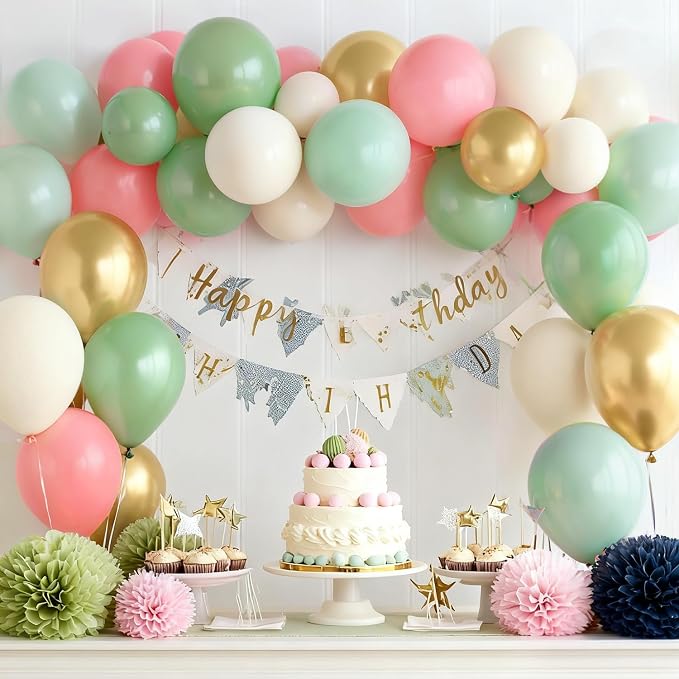 Zesliwy Sage Green Pink Gold Balloons, Party Decor | Mint Green Sand White Gold - Image 3