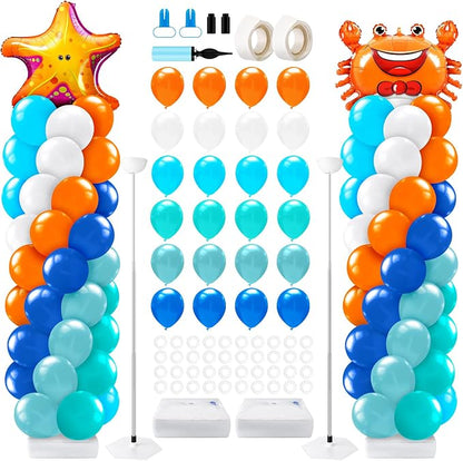 Kasyat 2 Sets Ocean Themed Balloon Column Stand Kit Blue Sea Balloon Arch by Kasyat