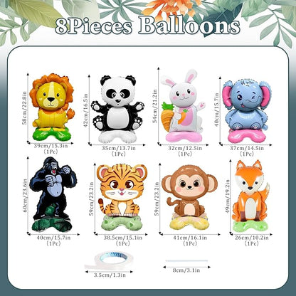 8-Piece 3D Foil Wildlife Balloon Set—Freestanding Jungle Animal Set: Lion - Image 2