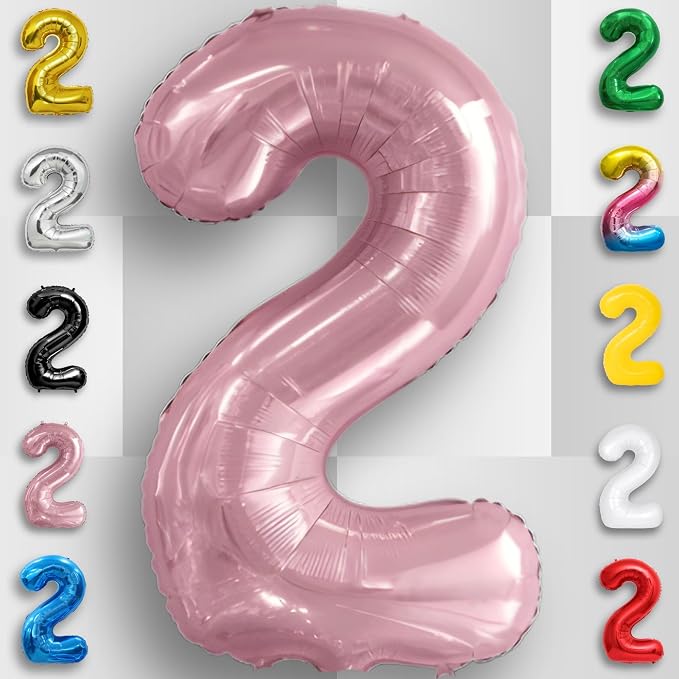 Pink Pearl Number Balloon 2 Mylar Foil Macaron Balloons 16 Inch - Image 2
