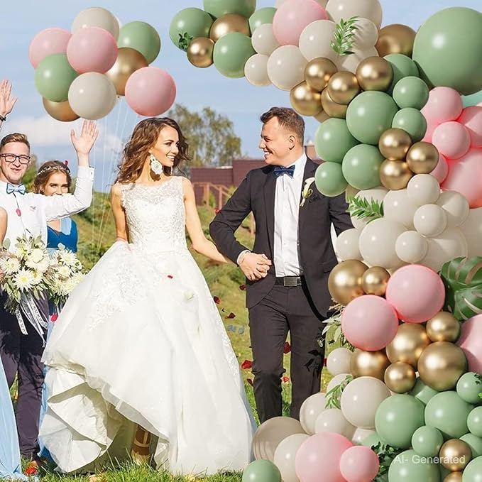 Sage Green Pink Balloons Garland Kit, Sand White Gold, Party Decor | Olive - Image 5