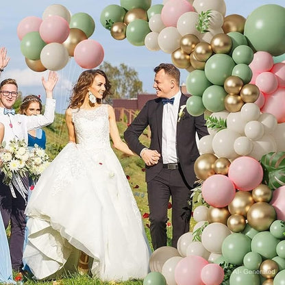Sage Green Pink Balloons Garland Kit, Sand White Gold, Party Decor | Olive - Image 5