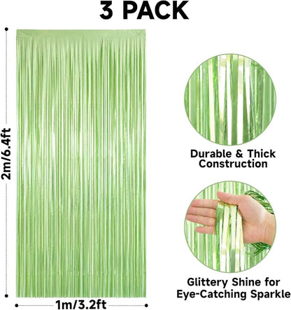 jijAcraft Sage Green Tinsel Foil Fringe Curtain, 3 Pack 3.2x6.5 Feet Mint Green - Image 2