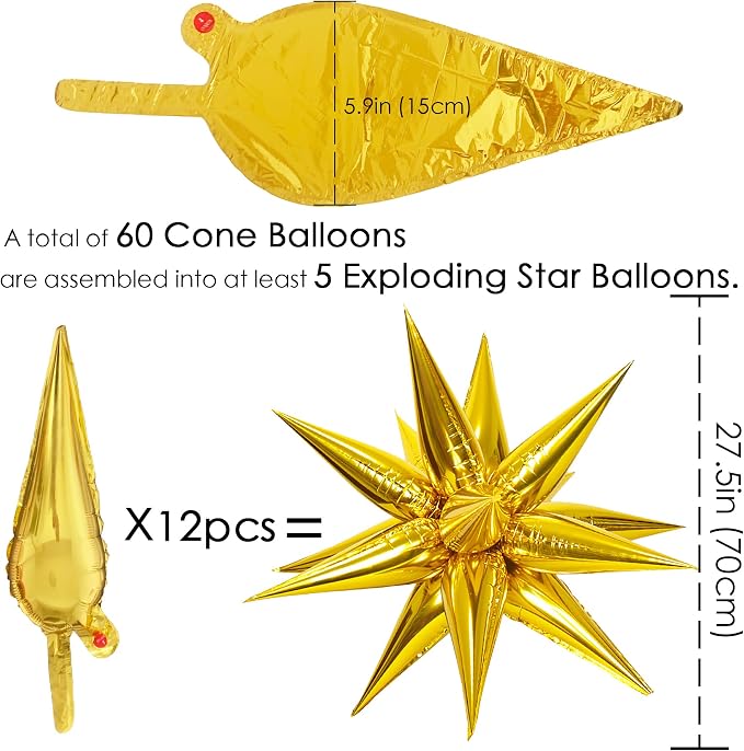 ZAKVOOR 60 Pcs Star Balloons 12 Spike Foil Explosion Party Decoration Balloons - Image 2