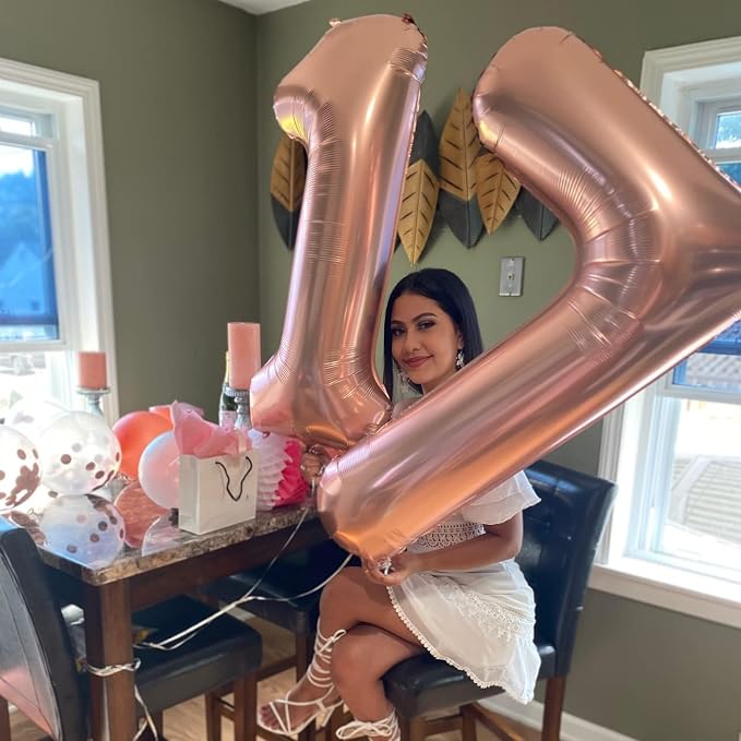 Rose Gold Number 70 Birthday Balloons, 40 Inch Large Rose Gold Mylar Foil - Image 5