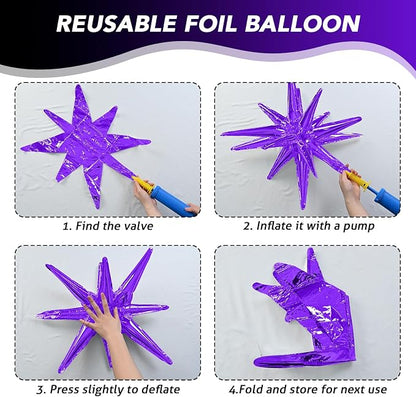 HILAVO 6PCS Purple Black Star Balloons, 22Inch Large Star Shaped Balloon Foil - Image 6