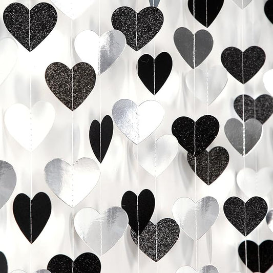 Black White-Silver Party-Decoration Heart Garland - 52ft 21st Men Birthday New by LastingSurprise
