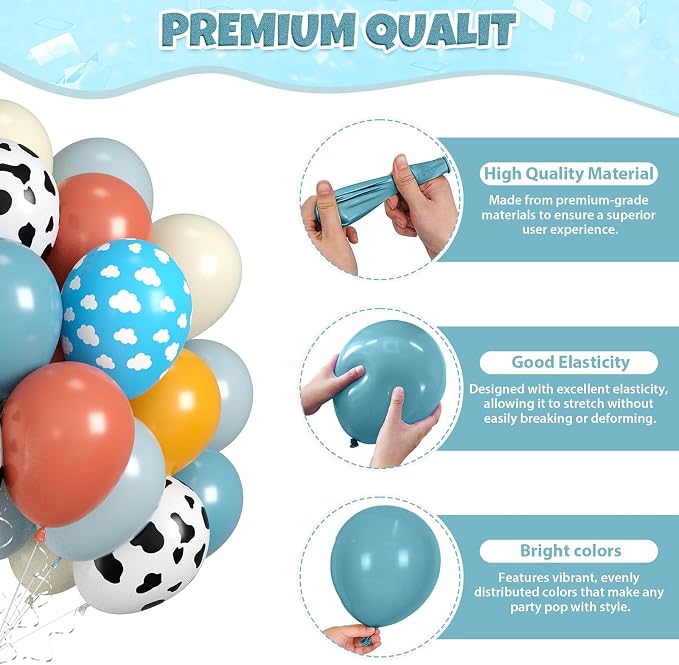 60pcs Cow Print Balloons, Farm Cow Balloons, Dusty Blue Yellow White Balloon - Image 3