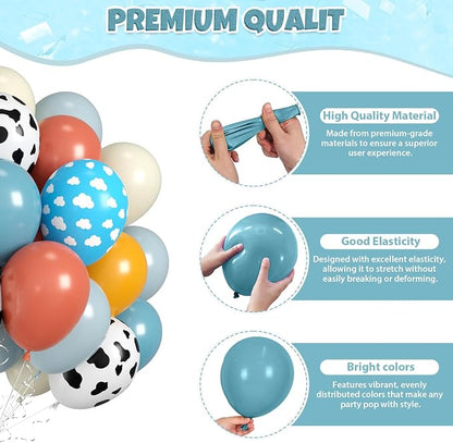 60pcs Cow Print Balloons, Farm Cow Balloons, Dusty Blue Yellow White Balloon - Image 3