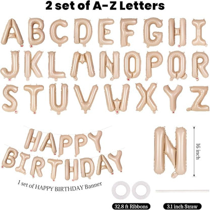 65 Pcs Caramel Happy Birthday Balloons, 2 Sets A-Z Caramel Letters Foil Balloons - Image 2