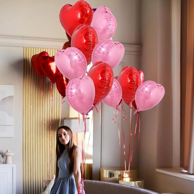 TONIFUL 30 Pcs Red Pink Heart Balloons 18 Inch Heart Shape Foil Balloon | - Image 3