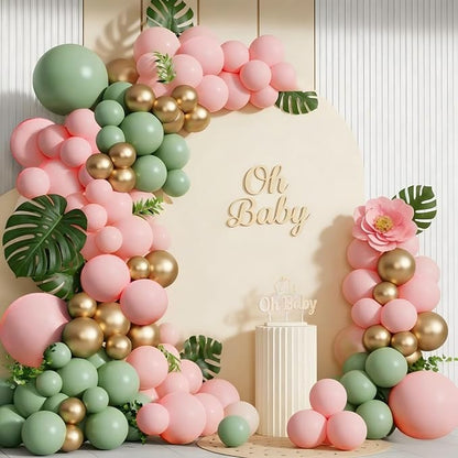 Spring Balloon Garland Arch Kit 160Pcs Sage Green Pink and Gold Latex Balloons - Image 5