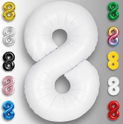 White Number Balloon 8 Mylar Foil Balloons 32 inch - Image 2