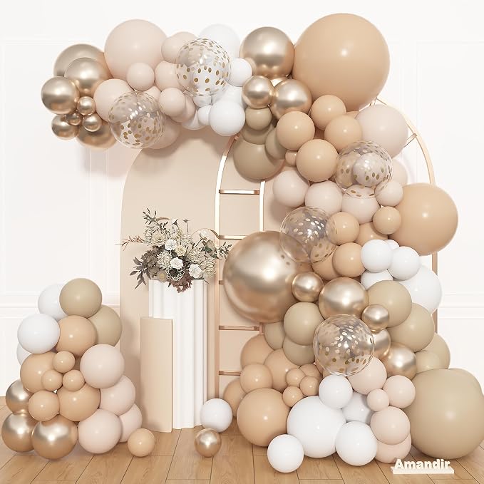 Amandir 153pcs White Sand Beige Balloon Arch Garland Kit Different Sizes | 18 by Amandir