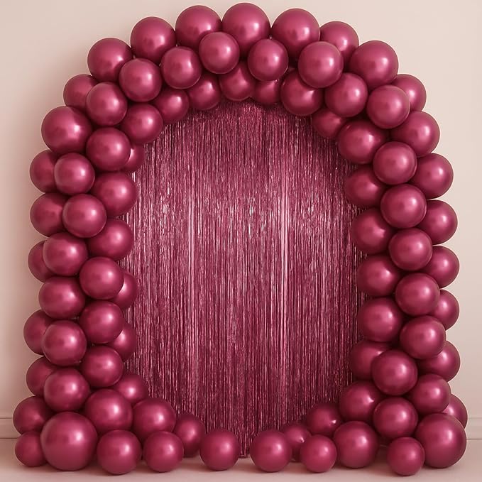 Voircoloria Burgundy Foil Fringe Backdrop Curtains, Birthday Party Decorations - Image 7