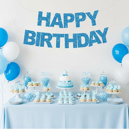BEISHIDA Pre-Strung Glitter Sky Blue Happy Birthday Banner Party Sign Decor | - Image 6