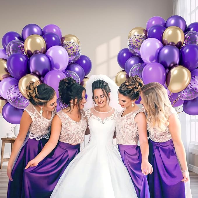 60pcs 12inch Purple and Gold Balloons - Image 6