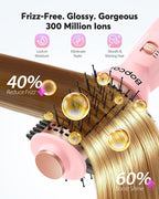 Dual Voltage Travel Blow Dryer Brush, Mini Hair Dryer Brush with Auto 100–240V, EU/UK Plug Ready, 4-in-1 Compact Hot Air Brush Lightweight, Ionic for Smooth & Voluminous Hair Anywhere