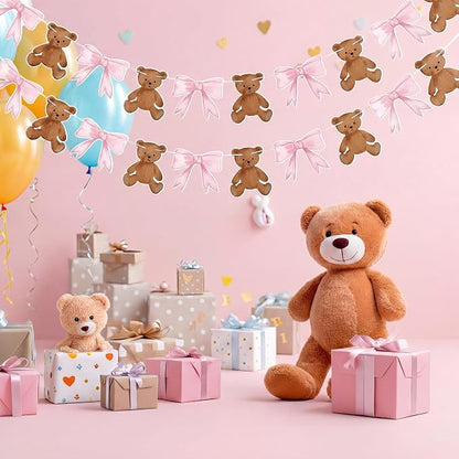 2 Pcs Pink We Can Bearly Wait Banner 6.56 ft Bear Theme Baby Shower Decorations - Image 7