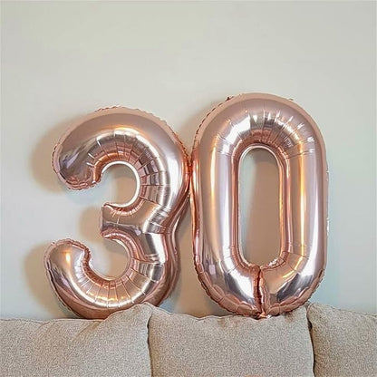 Rose Gold Number 30 Balloons, 40 Inch Rose Gold Mylar Foil Number 3 & 0 Balloons - Image 6